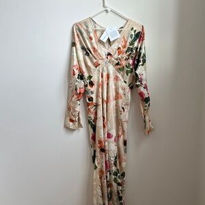 Baltic Bari Satin Midi Floral Long Sleeve Dress